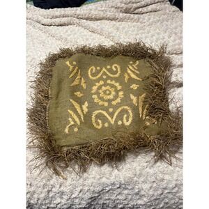 Rustic Woven Decorative Accent Pillow with Natural Straw Trim